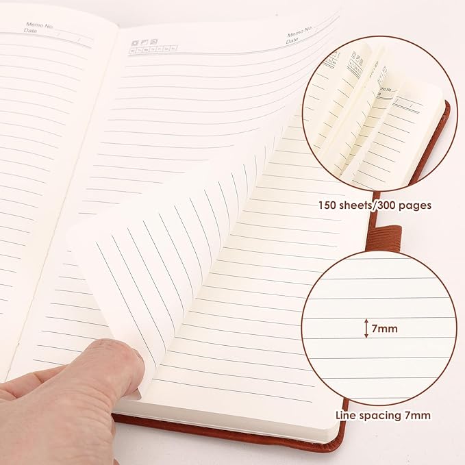 Lined Journal Notebook Thick A5 Hardcover Leather Journals College Ruled Notebooks 300 Pages for Women Men 5.7 x 8.3 Inches Brown