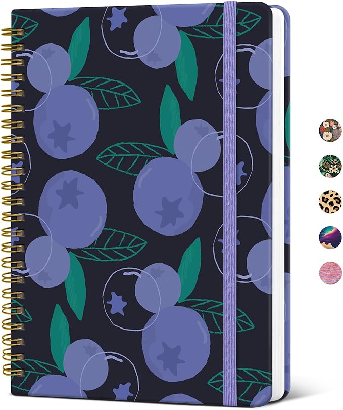 Pretty Cute Lined Spiral Journal Notebook for Women, Aesthetic College Ruled Notebook for Work & Note Taking, A5 Hardcover Journal for Writing, 140 Pages, Blueberry
