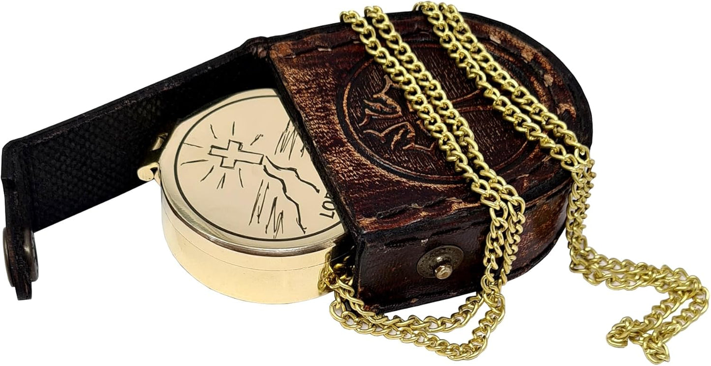 Brass Compass Engraved with Religious Scripture Verse - Ideal Gift for Son, Grandson, Daughter - Perfect for Baptism, Communion, Church and Graduation Day Present