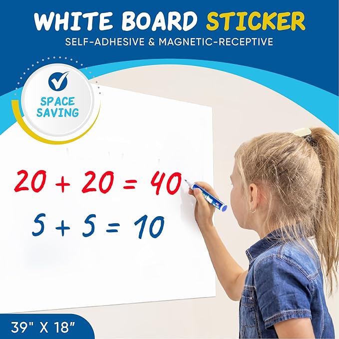 2 Pcs Magnetic Whiteboard Contact Paper 39'' x 18'', YOUNGJQ Adhesive Magnetic Dry Erase White Board Sticker for Wall Peel and Stick Wallpaper Easy to Write and Clean for Kids Playroom Office