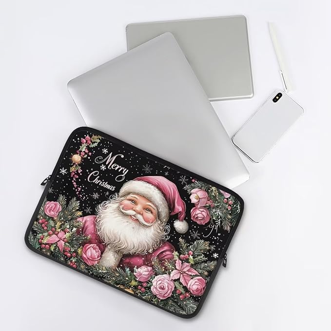 Christmas Laptop Sleeve for Women 13 inch Laptop Protector with Versatile Uses Computer Sleeve Neoprene Lap Top Case for Daily Use School Travel Tablet Bag Santa Claus