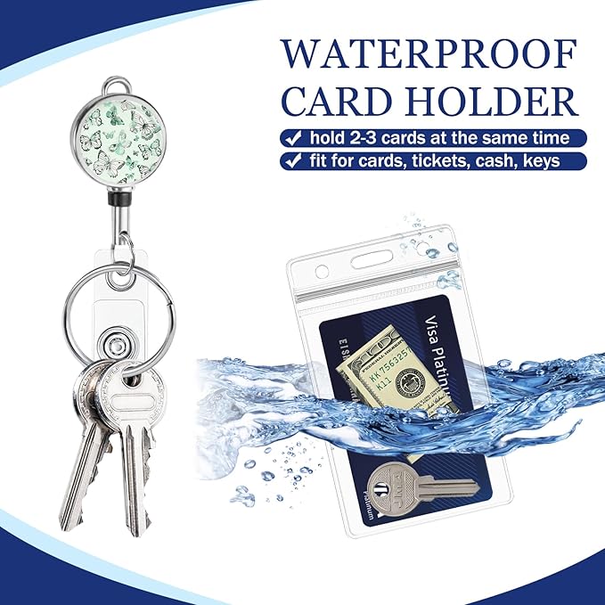 Giancomics Butterfly Lanyards for Id Badges, Cute Lanyards with Retractable Reel, Waterproof ID Badge Holder for Cruise Ships Cards Key, Work Name Tag Card Protector for Women 2 Pack