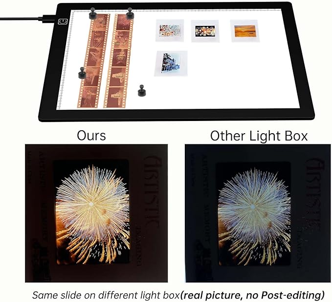 JHFart Magnetic Slide Viewer Light Box 5600K 12”x8” Ultra-Thin Adjustable Brightness Backlight for Slides and Film Negative Scanning