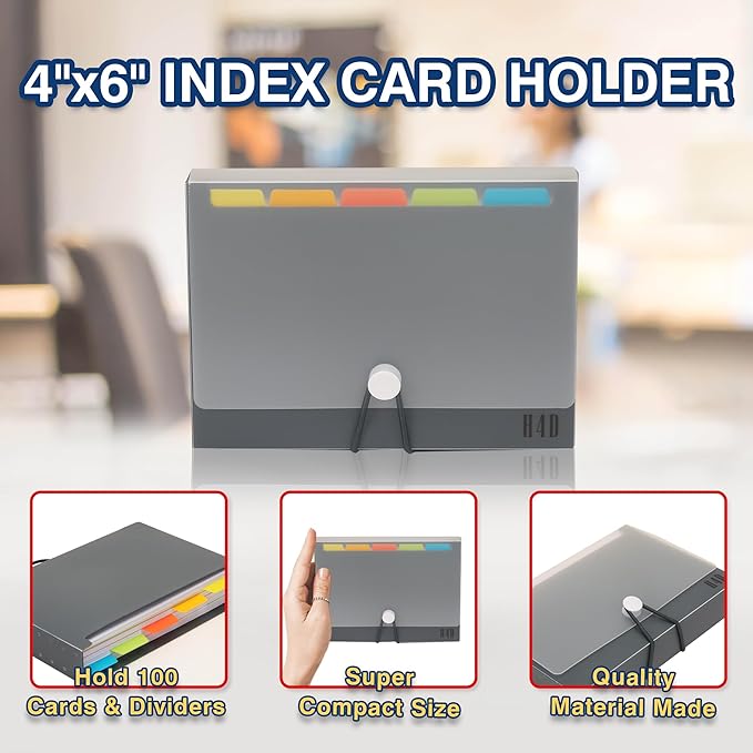 H4D 4x6 Index Card Case with 100 Heavyweight Ruled Index Cards and Dividers, Black