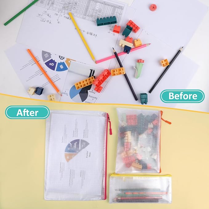 12pcs Mesh Zipper Pouch Bags,Puzzle Bag for Organizing, 12 Color 8 Size Classroom Must Have Storage Bag, Bags for School, Board Games and Office Supplies