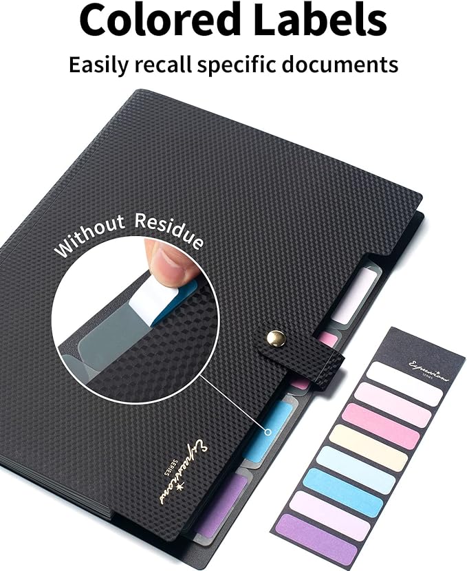 Sooez Expanding File Folder, Letter Size Accordion File Organizer, 5 Pocket Folders for Documents, Cute Folder with Labels, Portable Paper Organizer for School Office Supplies, A4 Size, Purple