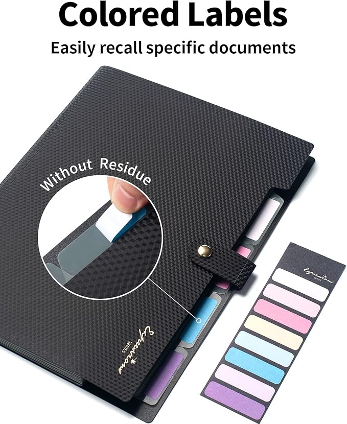 Sooez Expanding File Folder, Letter Size Accordion File Organizer, 5 Pocket Folders for Documents, Cute Folder with Labels, Portable Paper Organizer for School Office Supplies, A4 Size, Pink