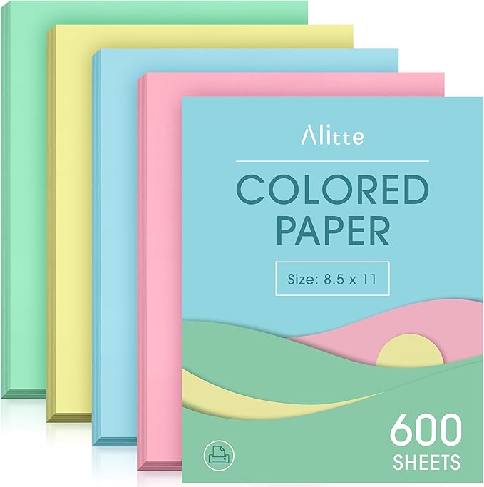 Colored Paper 8.5 x 11 - Copy Paper, 600-Pack Letter Size for Printer, Arts & Crafts, DIY Projects - Pink, Green, Blue, Yellow - School & Office Supplies - 150 Sheets Per Color