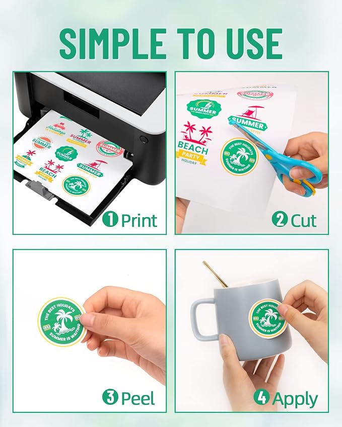 Lzerking Printable Vinyl Sticker Paper - 25 Sheets Matte White Self-Adhesive Waterproof Decal Printable Sticker Paper for Inkjet Printer - Standard Size 8.5x11 Inches DIY Crafts