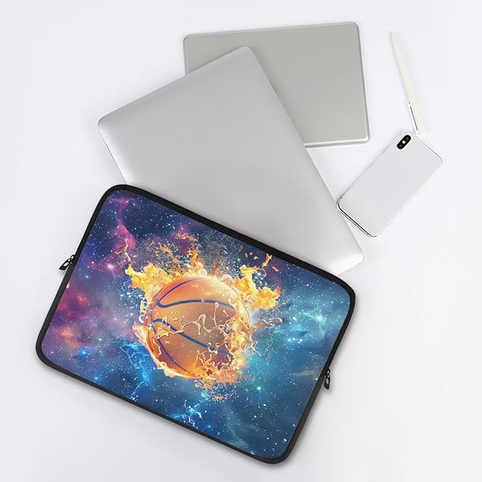 Fire Basketball Laptop Protective Sleeve for Girls Boys 17 inch Computer Sleeve Bag Zippered Pouches Lap Top Case Suitable for Daily Use Travel School Office Multiple & Neatly Organizers