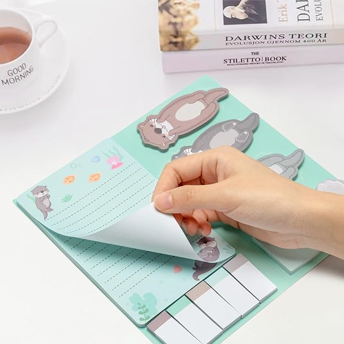 I Just Really Like Otters Sticky Notes Set, 550 Sheets, Cute Cartoon Otters Self-Stick Notes Pads Sea Animal Divider Tabs Bundle Writing Memo Pads Back to School Office Supplies Small Gift