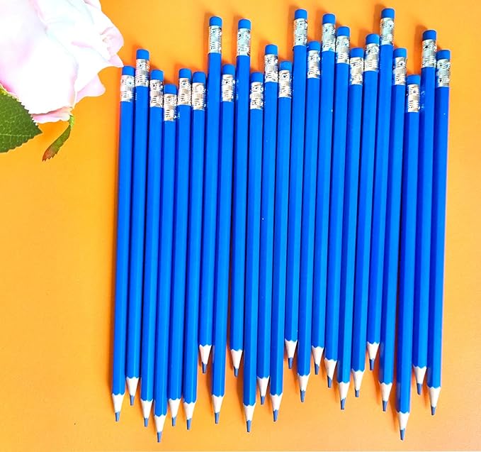 Adhere 25pcs Checking Pencils Erasable colored Pencils Pre-Sharpened #2 HB,for Checking Tests Grading Map Coloring,school Correcting,editing Office Favors,including a Free sharpener..(Blue)