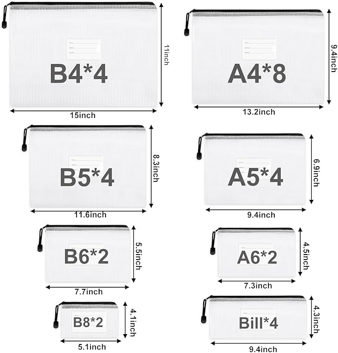 EOOUT 30pcs Mesh Zipper Pouch, Organizer Bags, Waterproof, Plastic Zip File Docunment Folders, Clear Board Games Storage for Office Supplies Cosmetics