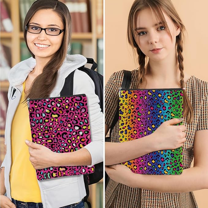 2 Pack Rainbow Leopard Print Book Sleeve, Books Protector，Books Pouch， Book Lovers Gifts，Bookish Gifts Waterproof Cover with Zipper，Leopard Decor Gift Bag for Women Manager Christmas Birthday