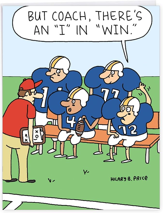 NobleWorks - 1 Jumbo Football Coach Thank You Greeting Card From US with Envelope (Big 8.5 x 11 Inch) Sports Athlete Gratitude, Oversize Notecard for School Teacher, Mentor - Team Talk J6960TYG-US