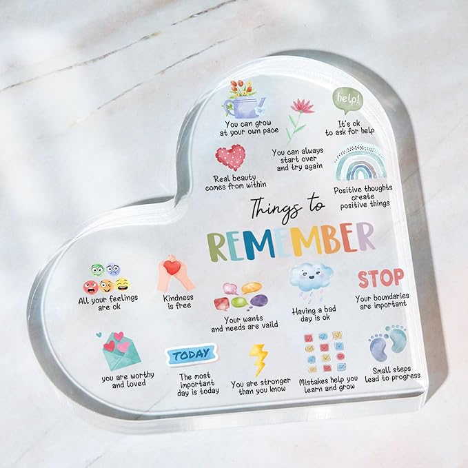 Mental Health Gifts, Things to Remember Mental Health Decor, Therapy Office Decor, Mindfulness Decor for Therapy Office Acrylic Heart Gifts, School Counselor Sign, Psychology Therapy Gift