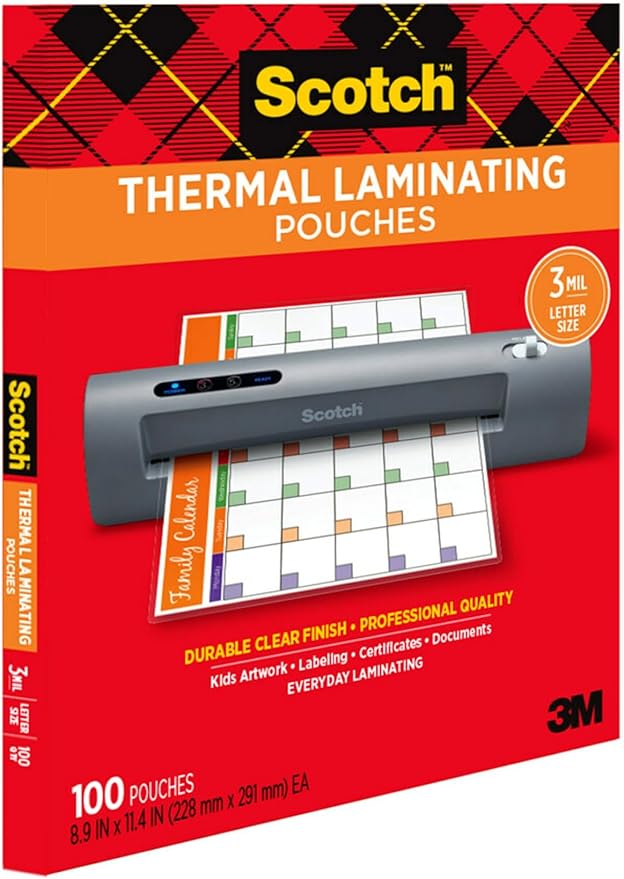 Scotch Thermal Laminating Pouches, For Use With Thermal Laminators, 8.9 x 11.4 Inches, Letter Size Sheets, 100 Count (Pack of 1)