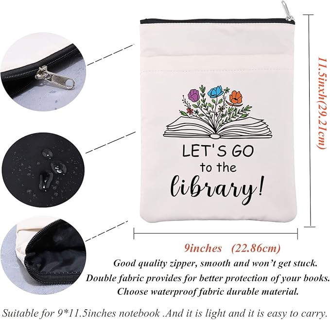 Book Lovers Book Sleeve Librarian Book Cover Reader Gift Book Club Gift Book Reading Gift Bibliophile Gift Let’s Go to The Library Zipper Pouch Gift for Bookish Bookworm (LetGoLibrarian BS)