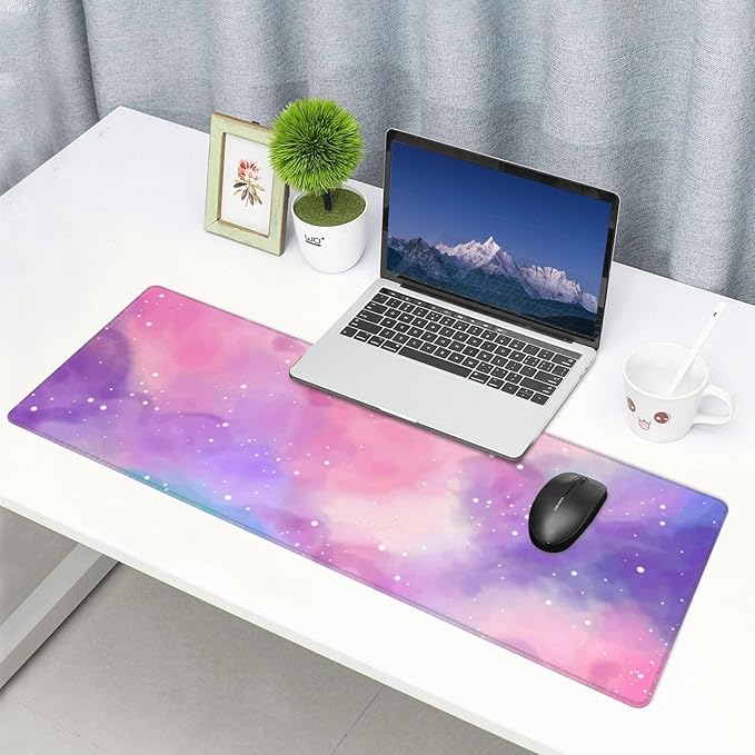 Extended Gaming Mouse Pad, Large Gaming Mouse Waterproof with Stitched Edges, Non-Slip Desktop Pad for Home and Office, Level Up Your 31.5x11.8 Inch… (Iridescent Cloud)