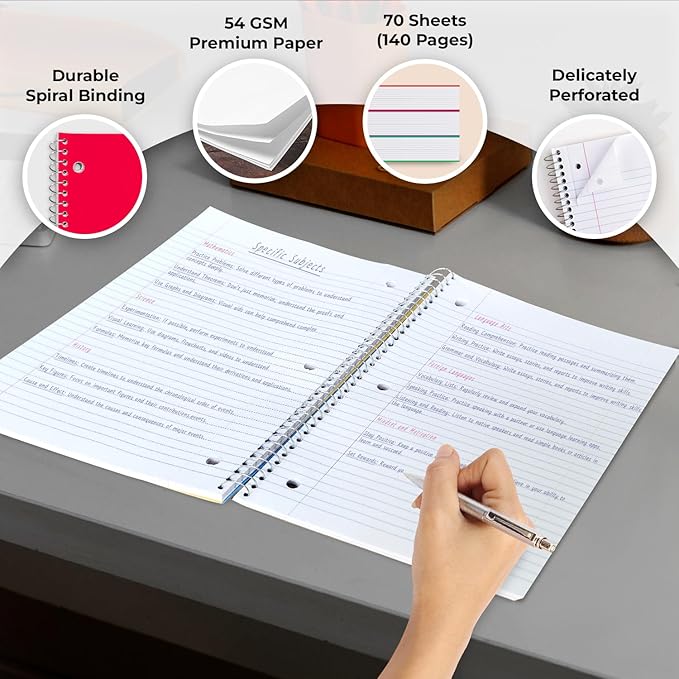 720 Packs (Pallet) 1 Subject Notebooks, Spiral Notebook Bulk, Wide Ruled, Pallet of Notebooks, 70 Sheets (140 pages), 8 x 10-1/2", Bulk Spiral Notebooks for School & Office, 4-7 Days Transit
