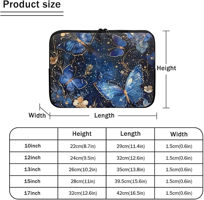 Butterfly Flower Laptop Sleeve for Women 13 inch Laptop Protector with Multiple Uses Computer Carrying Case Portable Tablet Bag Lap Top Case Men Laptop Protector Galaxy Blue