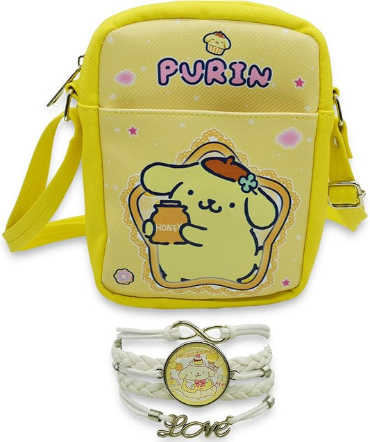 Cute Pudding Dog Crossbody Bag with Adjustable Shoulder Strap and Bracelet Charm, Kawaii Handbag with Zipper, Dog Wallet Purse Shoulder Bag Coin Pouch Accessories for Women Girls