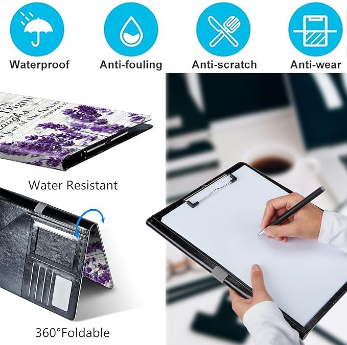 PU Leather Padfolio Folder Clipboard Portfolios Organizer Conference Document Organizer with Business Card Holder Storage Clipboard Writing Pad,Purple Lavender