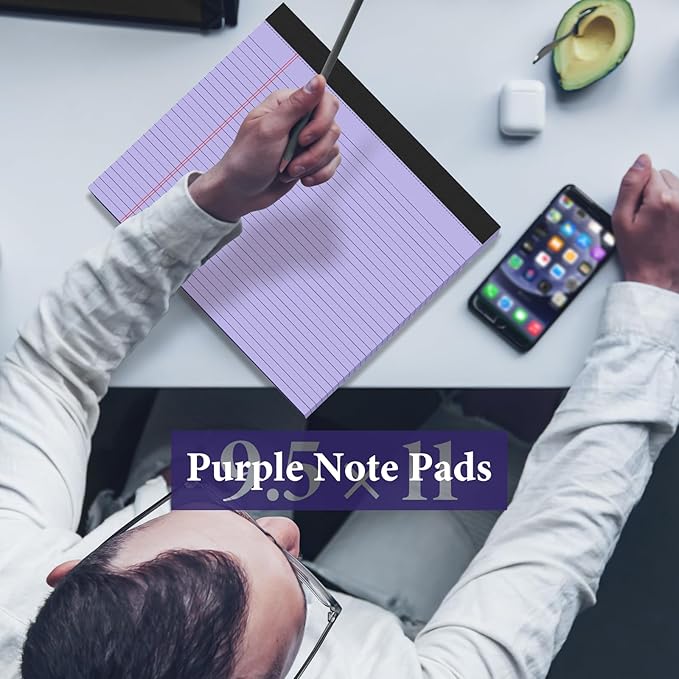 2 Pads Note Pads 11" x 9.5" Legal Pads College Ruled Notepad Micro Perforated Writing Pads Purple Lined Paper 80GSM College Ruled Paper Pad of Paper 30 Sheets Notebook for School, To-Do Lists, Office