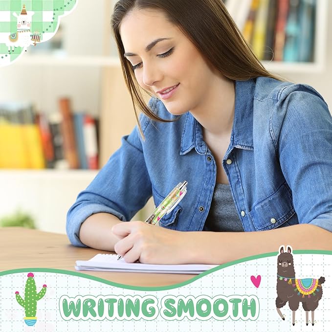 Ireer 8 Pcs Ballpoint Pens for Women 1.00 mm Cute Black Ink Fancy Pens Fine Point Smooth Writing for Journaling Aesthetic Office Supplies(Llama)