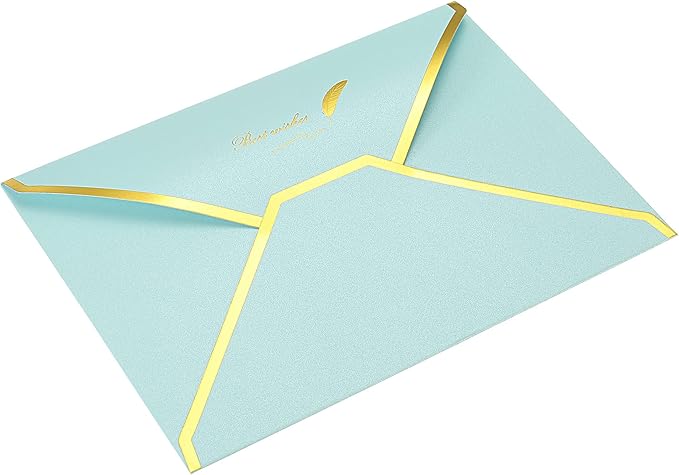 PATIKIL V Flap Envelopes, 10 Pack 7 x 5'' Luxury Style Gold Border Greeting Card Envelope for Invitations Weddings, Sky Blue
