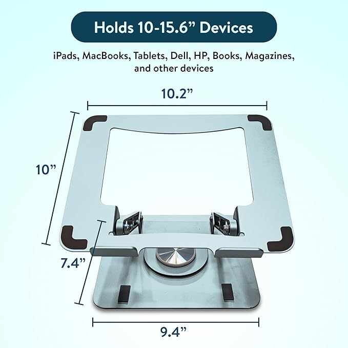 Swivel Laptop Stand for Desk, Adjustable Laptop Stand for Desk w/ 360° Rotation, Raise Tilt Cools Laptop with This Ergonomic Laptop Stand Riser, Collapsible iPad Computer Laptop Stand (Ocean Blue)