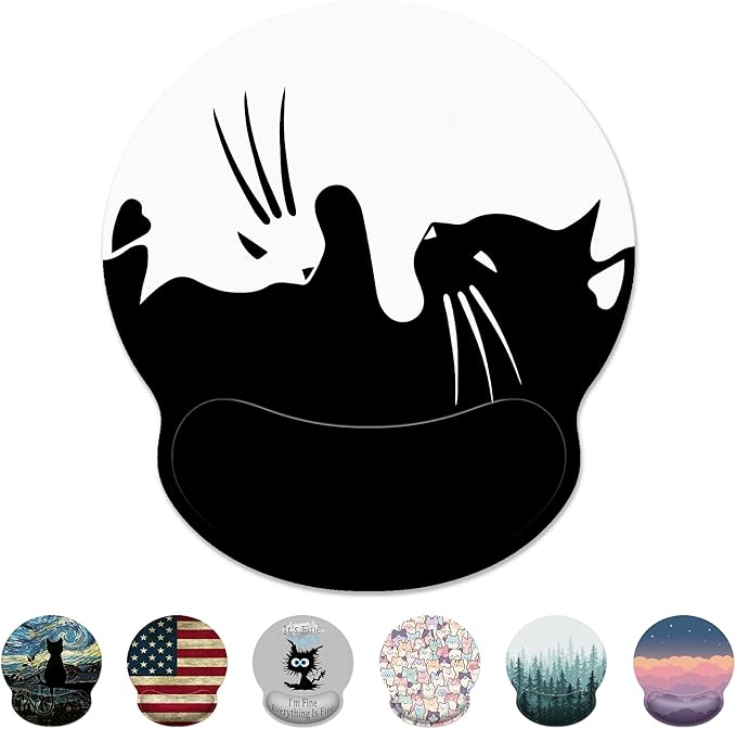 Ergonomic Mouse Pad with Wrist Support,White and Black Cat Mouse Pad with Wrist Rest,Relieve Wrist Pain Mousepad Non-Slip Rubber Base,Mouse Pads for Desk,Computers,Laptop,Office,Home,Accessories