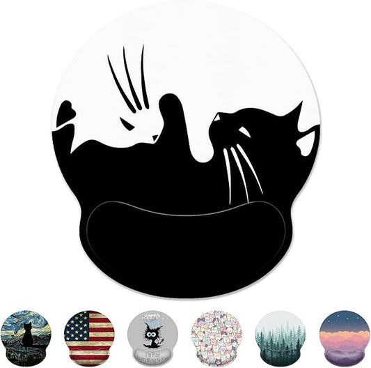 Ergonomic Mouse Pad with Wrist Support,White and Black Cat Mouse Pad with Wrist Rest,Relieve Wrist Pain Mousepad Non-Slip Rubber Base,Mouse Pads for Desk,Computers,Laptop,Office,Home,Accessories