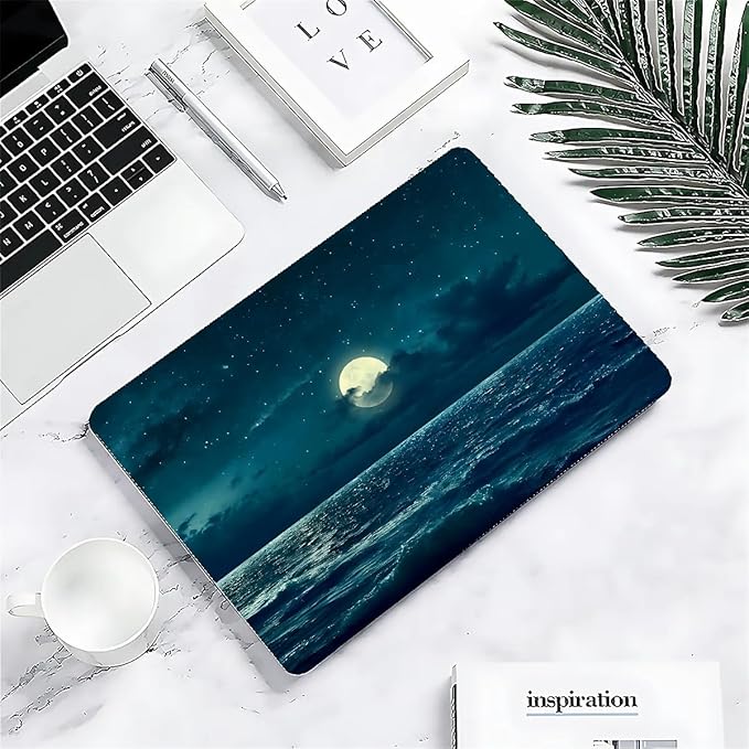 Compatible with 15 Inch MacBook Air A2941 M2 2023, Night Sea Beach Moon Ocean Landscape Hard Plastic Shell Cover Case