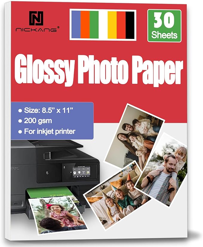 Glossy Photo Paper 8.5x11, Photo Paper for Printer, Photo Printer Paper, 8.5x11 Picture Paper for Inkjet Printer, Letter Size, 30 Sheets, 200 gsm