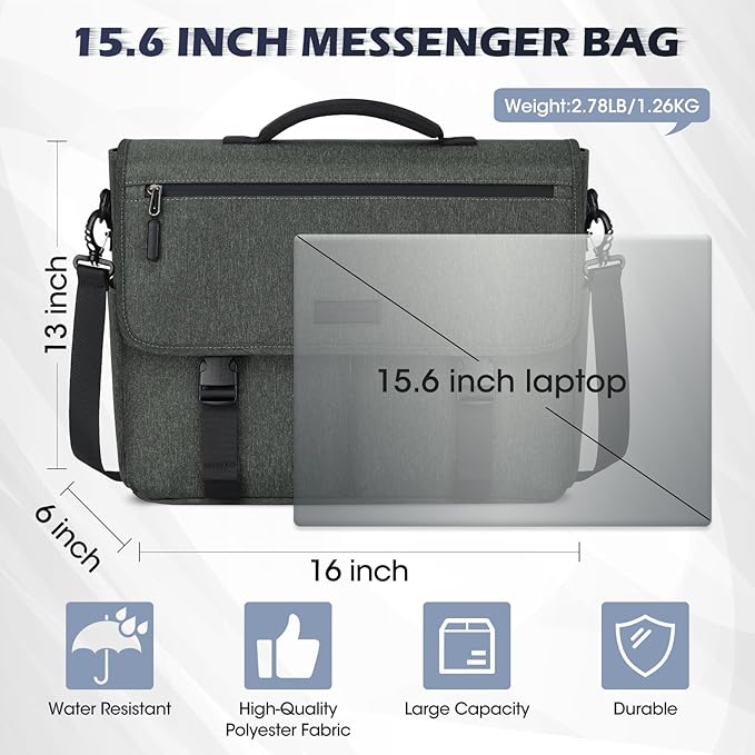 NEWHEY Messenger Bag Laptop Briefcases for Men 15.6 Inch Laptop Bag Water-resistant Computer Bag Lightweight Shoulder Handbag Satchel Bags for Work Business Travel College,Grey