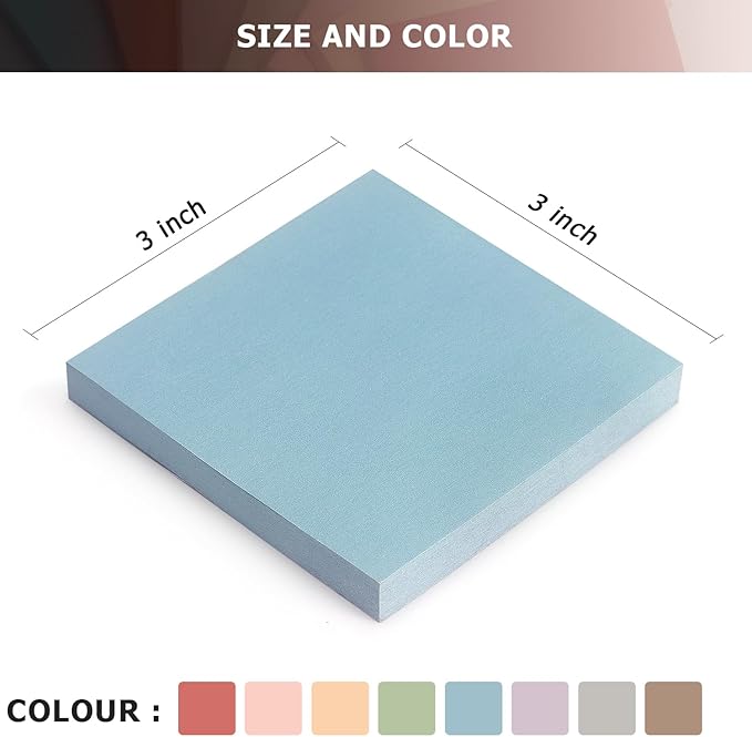 Sticky Notes 8 Vintage Colors 3x3in, Self-Stick Notes Pads with Easy to Post for School, Home, Office, 8 Pads/Pack, 80 Sheets/Pad