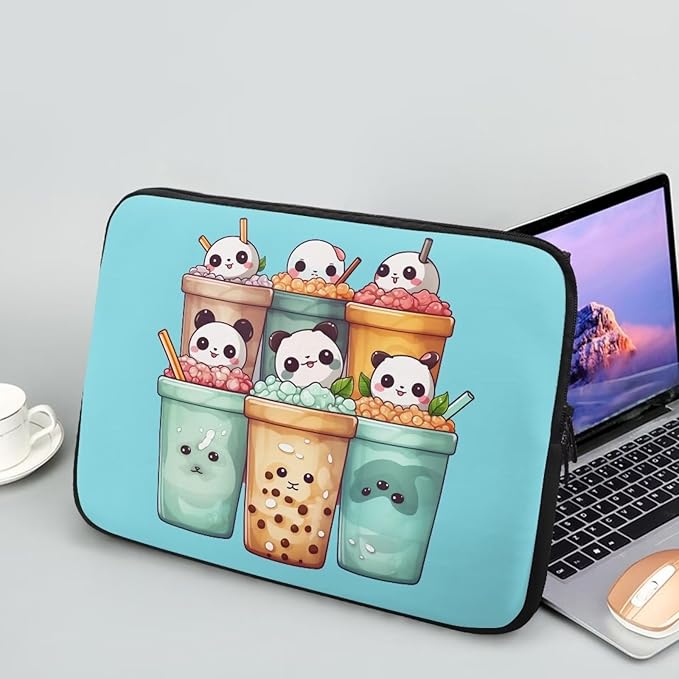 Cute Panda Laptop Sleeve for Women Girls 13 inch Laptop Protector with Versatile Uses Computer Sleeve Neoprene Lap Top Case Ideal Gifts for Daily Use School Travel Tablet Bag Blue