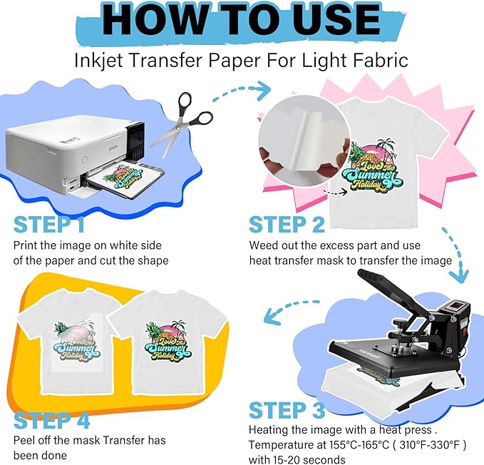 TECKWRAP Printable Heat Transfer Paper for T-Shirts 15 Sheets, 8.3" X 11.7" Printable Heat Transfer Vinyl for Inkjet Printer, Iron on Transfer Paper for Light Fabric (Glitter Green)