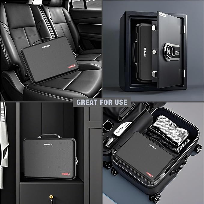 Fireproof File Folder, Expanding File Organizer with 13 Pockets, Portable Fireproof Document Box Hard-Shell Document Organizer Storage for Documents Laptop Passports Cards Black