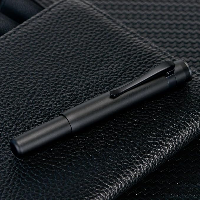 Hongdian M2 Black Forest Mini Fountain Pen, Fine Soft Nib & Sleek Shape Aluminium Short Pocket Travel Pen (Matte Black)