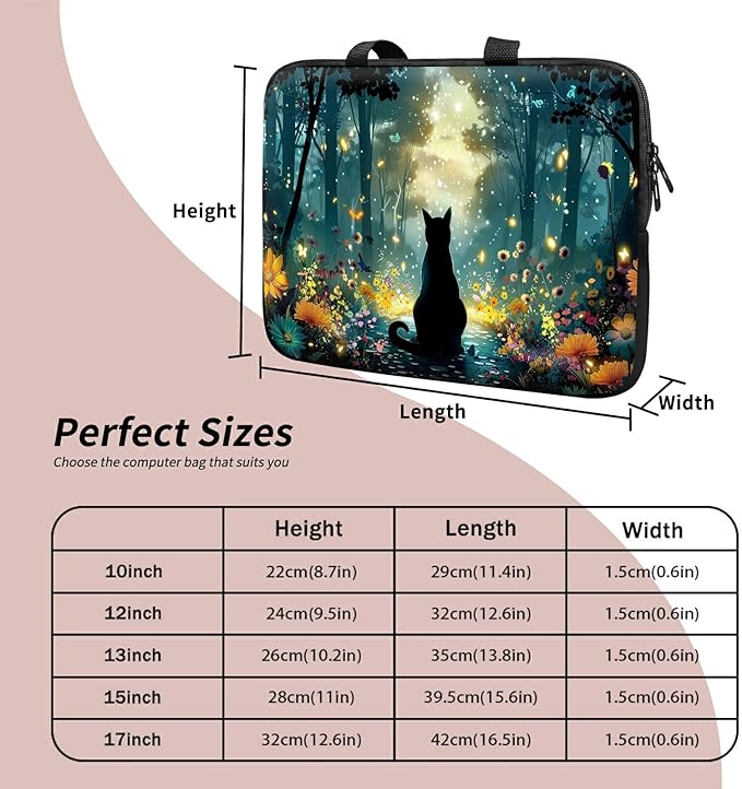 Universal Laptop Sleeve Tablet Case 12 inch, Glowworm Cat Slim Carrying Case Durable Handbag Travel Laptop Bag for Surface Pro 9 8 7/Laptop Go 2 3, MacBook Air 11/12