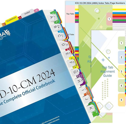 Index Tabs for ICD-10-CM 2024 The Complete Official Codebook-AMA Version, Complete Book Tabs Set to Index All Important Parts, Laminated Durable with Blank Tabs & Page Numbers (Book Not Included)