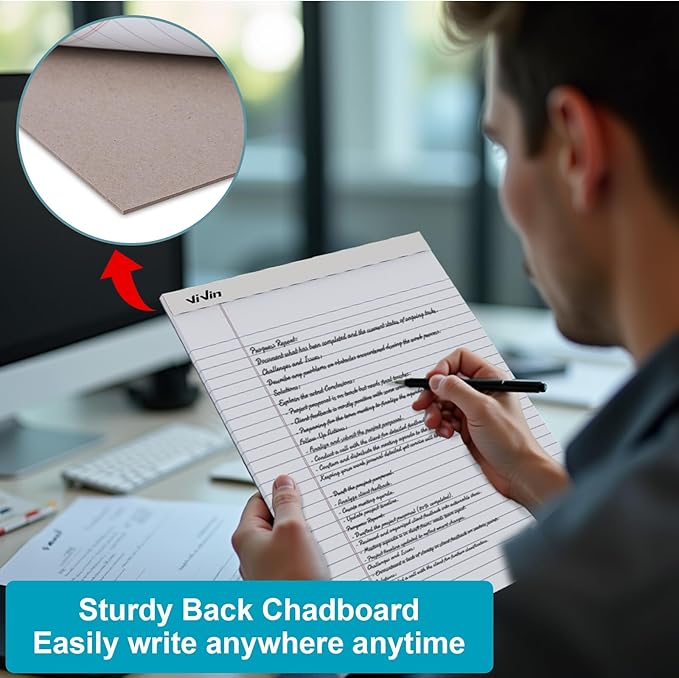 ViVin Legal Pads 8.5 x 11 Inch, Wide Ruled Note Pads, 12 Pack, 50 Sheet/Pad, Perforated Writing Pads, Notepads for Office Home School, 600 Sheets (12 Pack of 50), White Paper