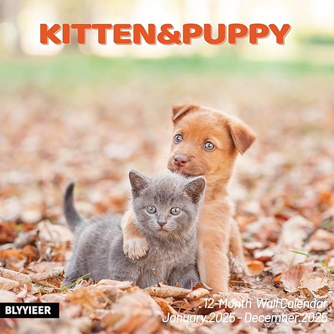 2025 Wall Calendar,Calendar 2025,Kittens & Puppies Monthly Wall Calendar, 12" x 24" Open,Family Planner Calendar Organizer with Cute kittens & Puppies Images, for Cat & Dogs Lovers