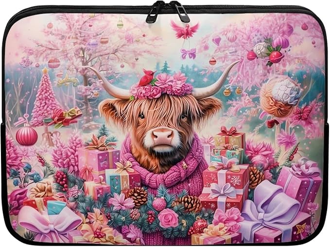 Highland Cow Laptop Sleeve for Women 10 inch Lap Top Case Christmas Laptop Protector Zippered Pouches with Humanize Design Computer Carrying Case Portable Tablet Bag Briefcase