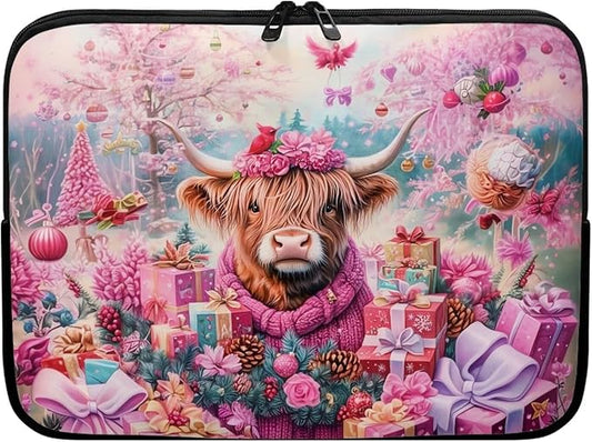Highland Cow Laptop Sleeve for Women 10 inch Lap Top Case Christmas Laptop Protector Zippered Pouches with Humanize Design Computer Carrying Case Portable Tablet Bag Briefcase