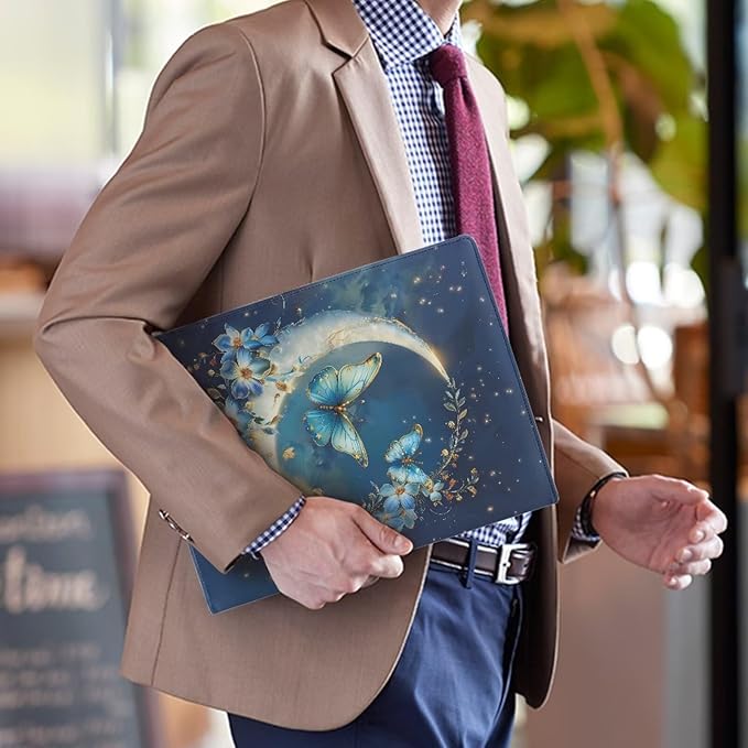 Cozeyat Padfolio Portfolio Leather Binder for Women, Interview Legal Document Organizer, Moon Butterfly Business Card Holder Letter Sized Writing Pad File Folders