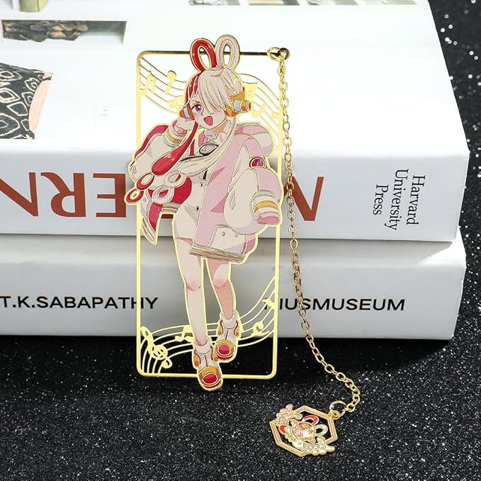 One Pieces Anime Luffy Shanks Uta Book Mark - Brass Metal Bookmark, Stationery School Supplies, Gift for Book Lover, Friends, Anime Fans Collection (Uta)