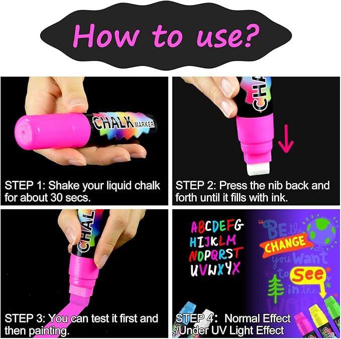 FansArriche Window Markers - 15mm Jumbo - 3 Pack of Neon Chalk Pens - Liquid Chalk Bright Car Markers, Chalkboard Markers for Windows, Blackboard, Glass, Signs, 3-in-1 nib